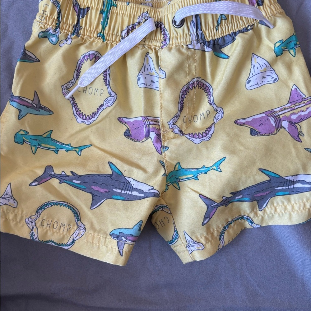 Simple Joys Yellow Shark Print Swim Shorts - Picture 2 of 6